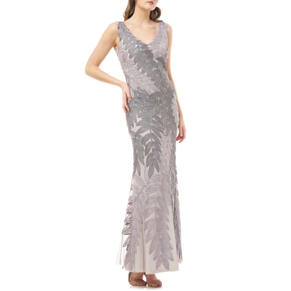 JS COLLECTION Womens Gray Zippered V Neck Full-Length Formal Sheath Dress 8